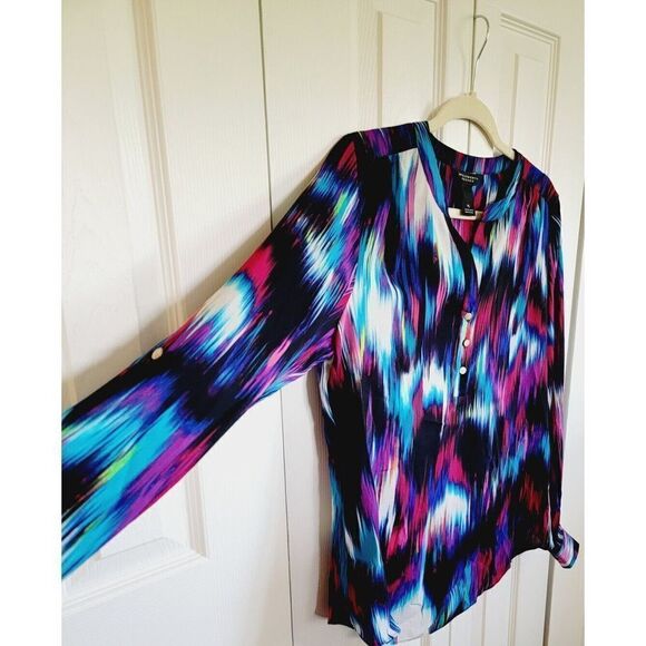 Investment Petites Women's PL Bright Multicolored‎ Long Sleeve Roll Tab Blouse - Picture 6 of 6